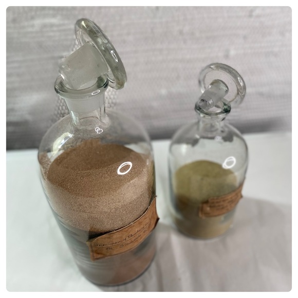 Set of Two French Style Glass Apothecary Bottles with glass stoppers. - Picture 2 of 14